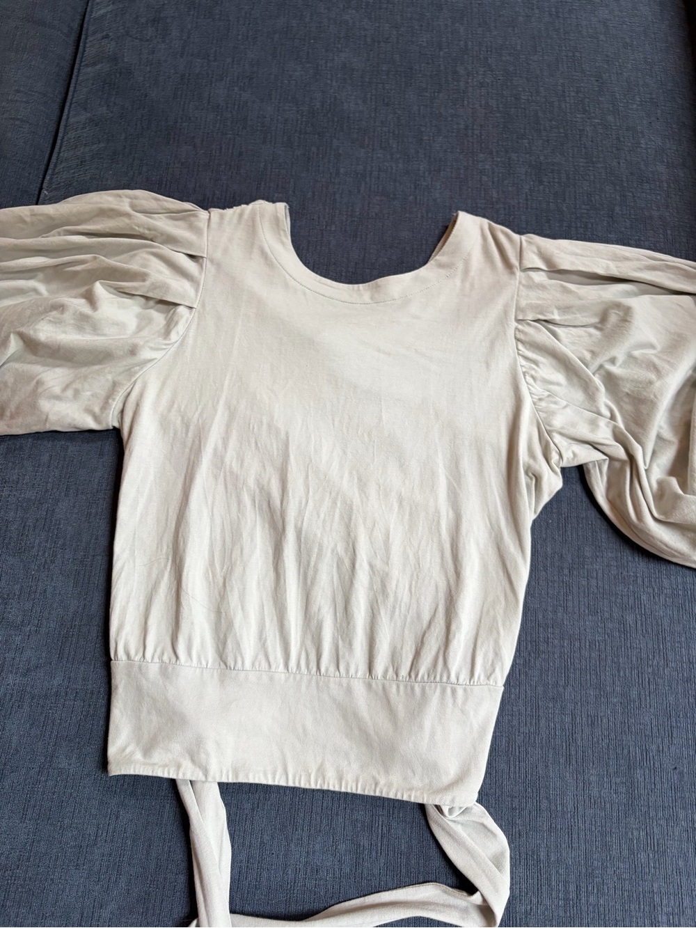 Express Cream Puff-Sleeve Waist Tie Top
